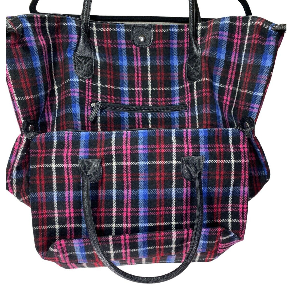 Retro Woman Within Plaid Travel Flannel Cabin Vacation Road Trip 2 Bag Set